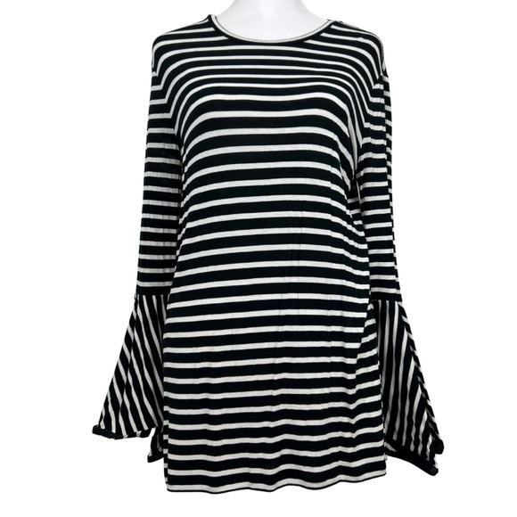 Maette Black & White Striped Soft Jersey Top with Bell Sleeves Size Small - Picture 1 of 7